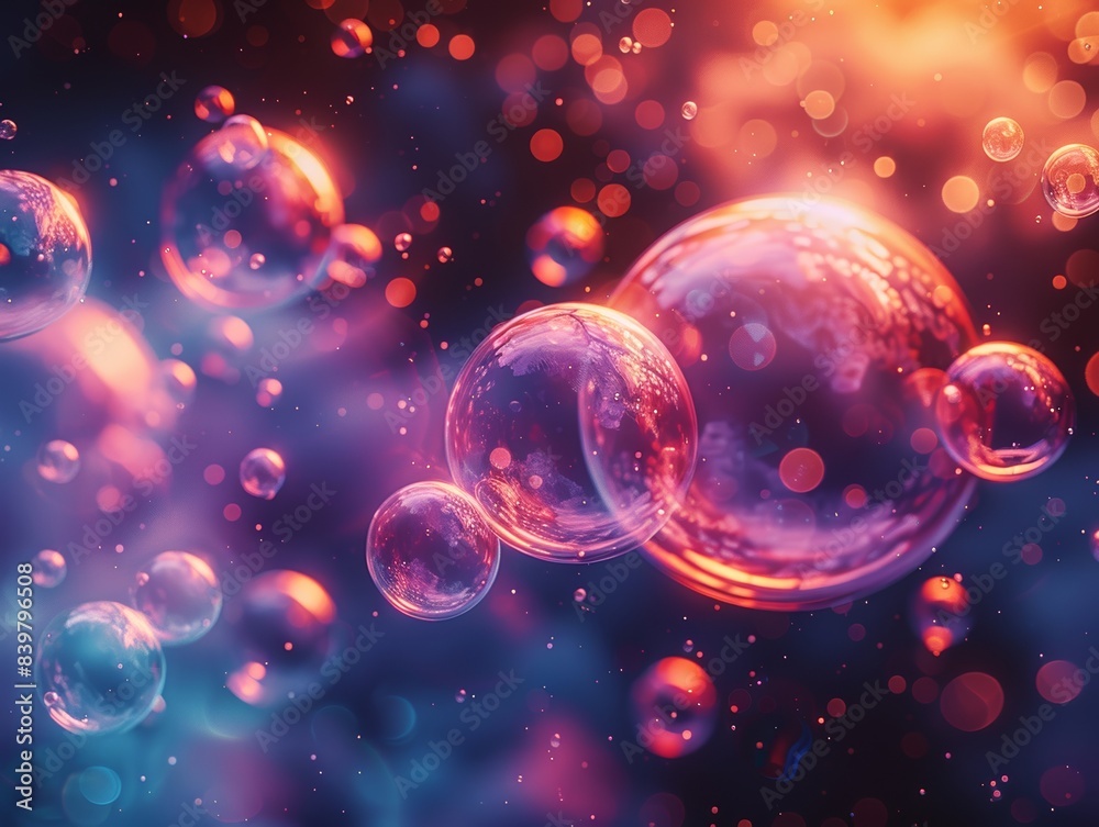 Iridescent pink and purple bubbles on a dark background. Iridescent pink and purple bubbles on a dark background.