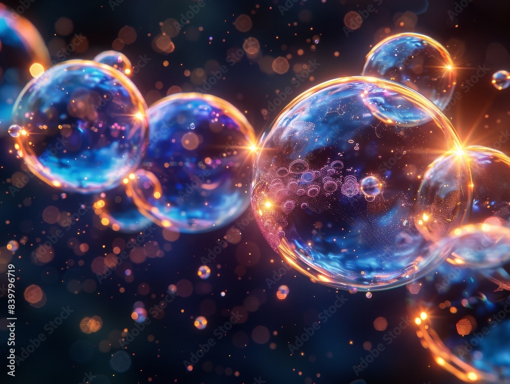 Iridescent pink and purple bubbles on a dark background. Iridescent pink and purple bubbles on a dark background.