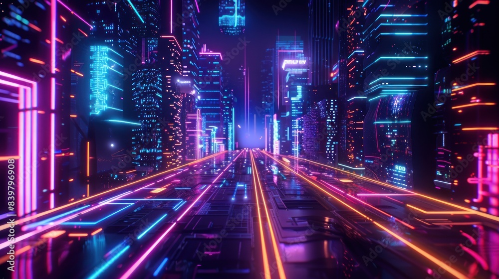3d render of Technology network for 5g neon and light glowing on dark scene 3d render of Technology network for 5g neon and light glowing on dark scene