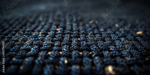 Close-up view of intricately woven dark blue fabric showcasing detailed textures and fine craftsmanship, perfect for textile industry analysis and design inspiration