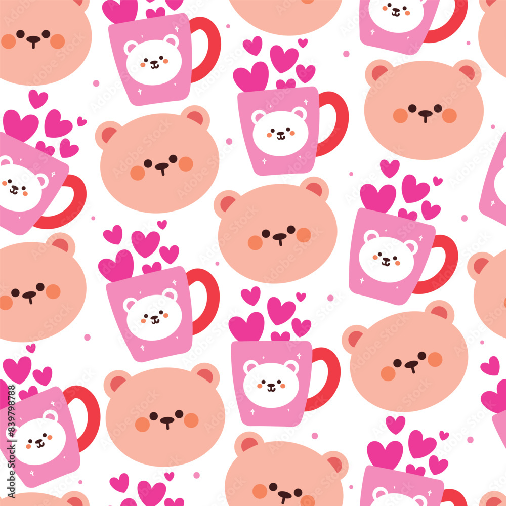 seamless pattern cartoon bear with heart mug. cute animal wallpaper illustration for gift wrap paper seamless pattern cartoon bear with heart mug. cute animal wallpaper illustration for gift wrap paper