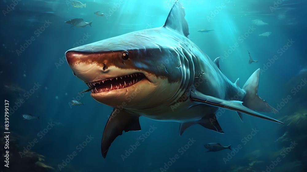 Naklejka premium A shark with a tiny fin cap