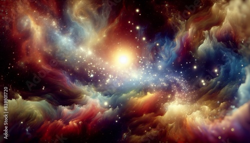 Colorful nebular galaxy stars and clouds as stary night cosmos. Supernova background wallpaper photo