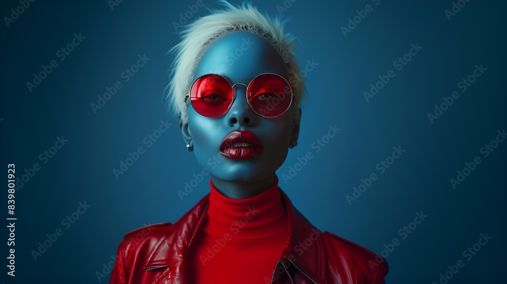 Female model - fashion shoot - blue tint - blue background - attractive female African-American Female model - fashion shoot - blue tint - blue background - attractive female African-American
