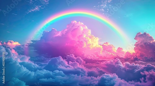 a rainbow arching over the sky with colorful clouds background © Eddy Drmwn