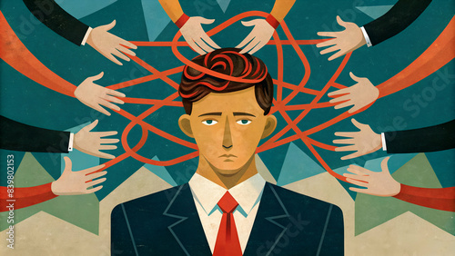 Businessman and Mental Chaos. Concept of mental health, psychology