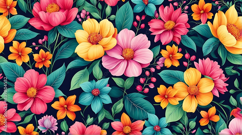 Lush Floral Pattern with Vivid Flowers and Leaves - Background for Invitation or Mother's Day Card
Lush Floral Pattern with Vivid Flowers and Leaves - Background for Invitation or Mother's Day Card