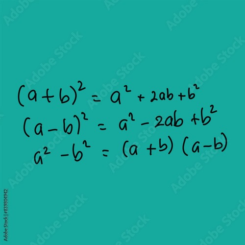 quadratic equation formula written in black ink. illustration of mathematical formulas in algebra material and quadratic equation sub material. perfect square forms