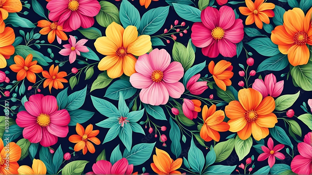 Lush Floral Pattern with Vivid Flowers and Leaves - Background for Invitation or Mother's Day Card
Lush Floral Pattern with Vivid Flowers and Leaves - Background for Invitation or Mother's Day Card