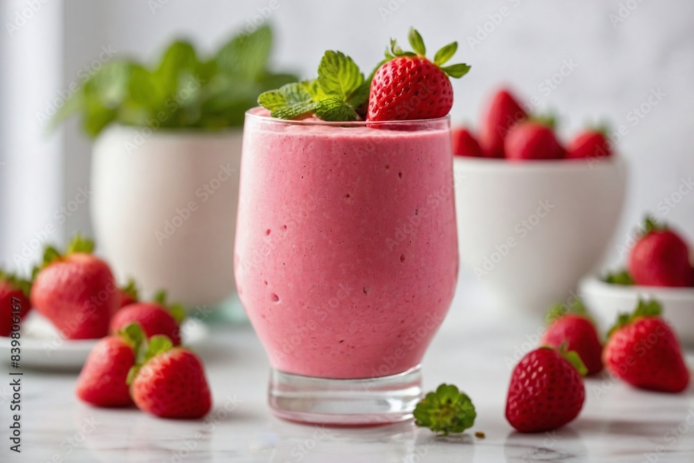 Strawberry Smoothie: an image of a strawberry smoothie in a tall, clear glass. Strawberry Smoothie: an image of a strawberry smoothie in a tall, clear glass.