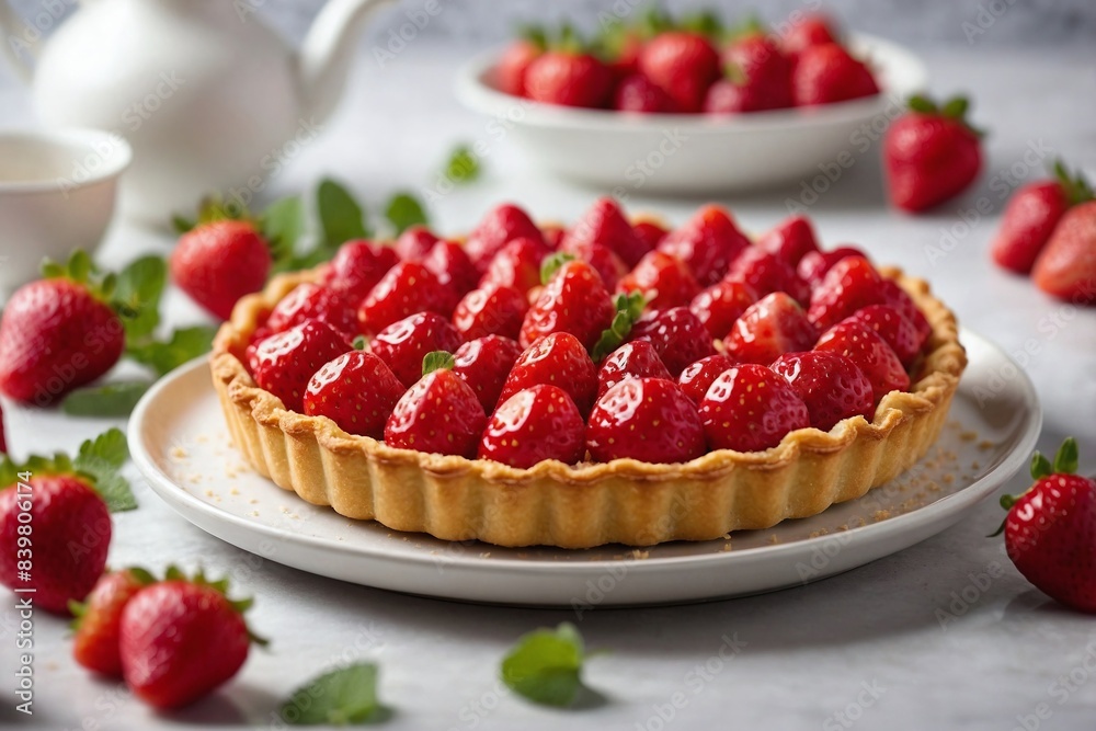 Strawberry Parfait: a layered strawberry parfait in a tall, clear glass.