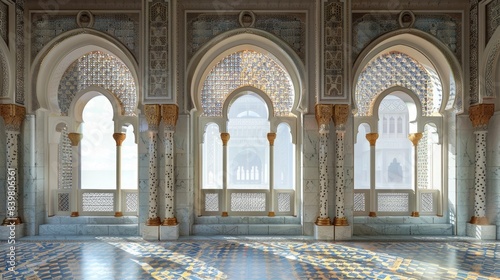 Eastern architectural window  Arabic palace interior. AI