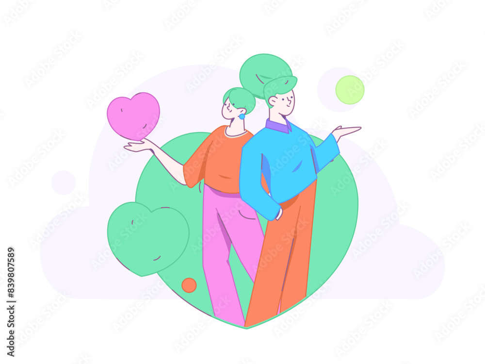 Obraz premium Happy Valentine's Day flat character vector concept business hand drawn illustration 