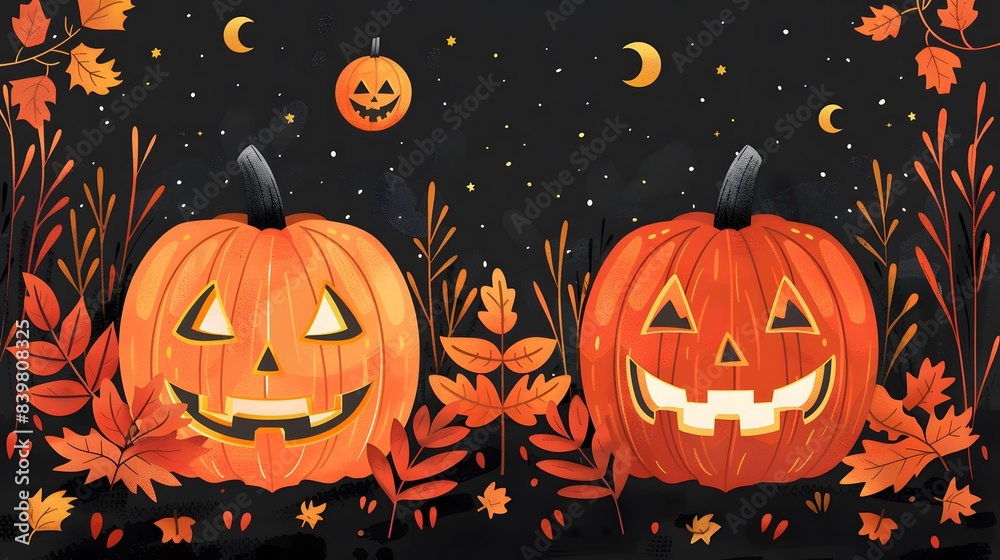 Hand drawn flat halloween pumpkin illustration