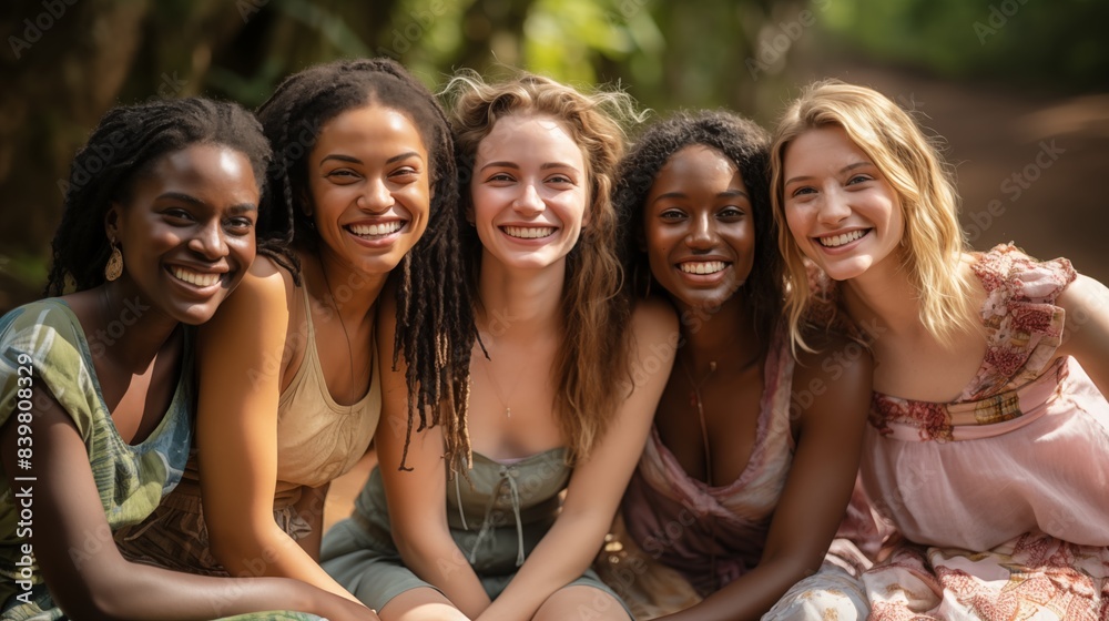 Happy Young Women Posing Outdoors. Group of young women posing happily together in an outdoor setting, reflecting friendship, joy, and unity. Happy Young Women Posing Outdoors. Group of young women posing happily together in an outdoor setting, reflecting friendship, joy, and unity.