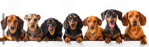 Cute and Crazy Dachshund Dogs - Collection of Funny and Lively Pets, Isolated on White Background for Banner and Panoramic Use © hisilly