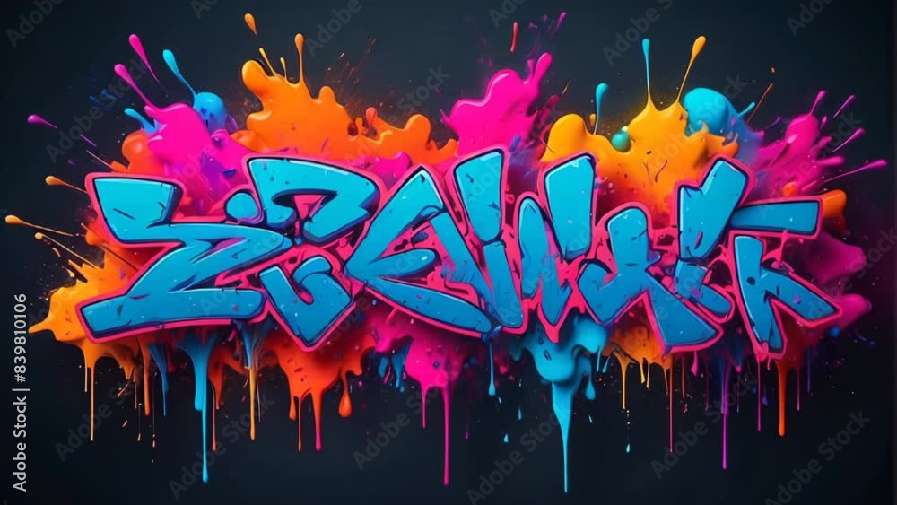 A vibrant and dynamic animation of graffiti with dripping paint effects, background