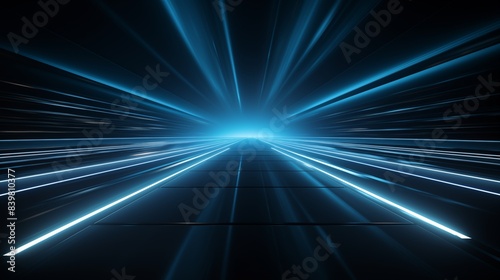A futuristic scene with glowing blue stroboscopic light lines creating a tunnel effect, giving a sense of speed and technological advancement.