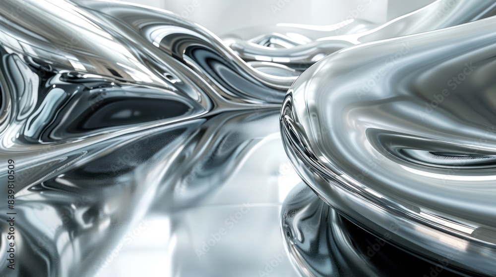 Shimmering Chrome Abstraction: A Mesmerizing Blend of Reflection and Color
