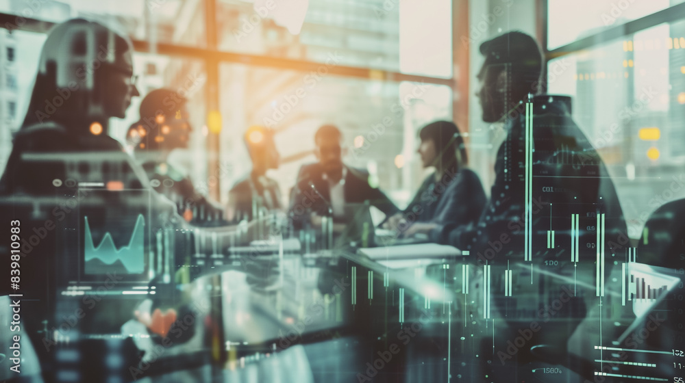 Obraz premium Professional business team working on a project together in the office Using innovation economic growth charts and network connections to accompany the data. in analyzing future trends