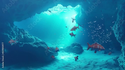 underwater cave bioluminescent. seamless looping overlay 4k virtual video animation background photo