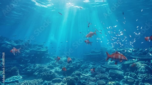 underwater cave bioluminescent with fish and coral illustration. seamless looping overlay 4k virtual video animation background