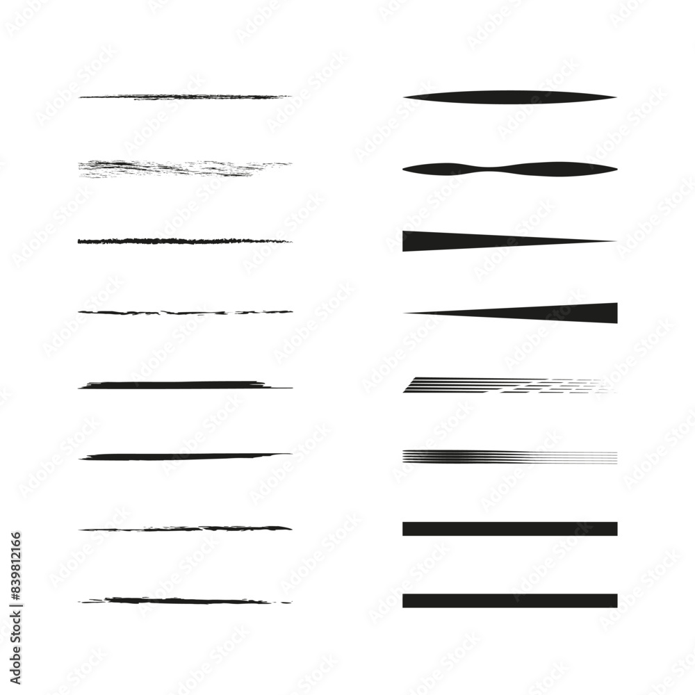 Brush stroke set. Abstract line patterns. Black and white styles. Vector illustration.