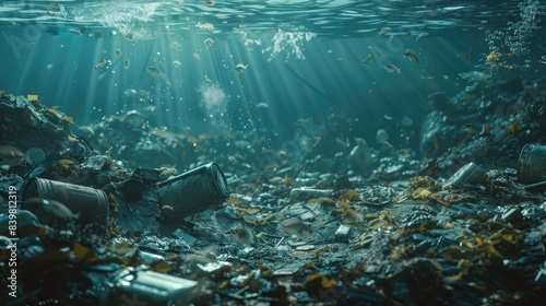 garbage polluting the depths of the ocean photo