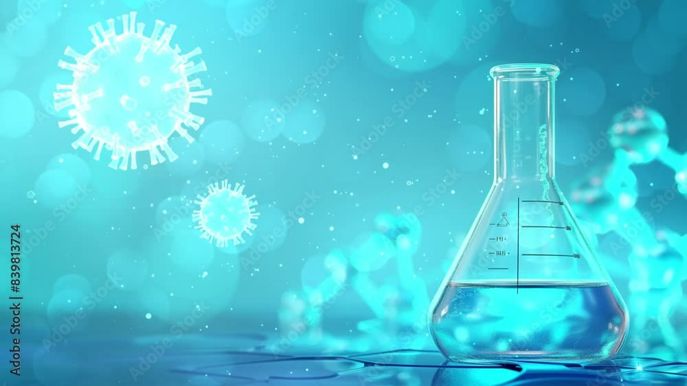 beaker and flask in science laboratory with chemical. seamless looping overlay 4k virtual video animation background beaker and flask in science laboratory with chemical. seamless looping overlay 4k virtual video animation background