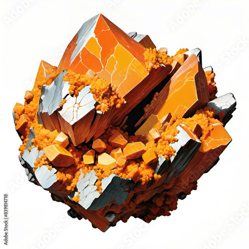crystal mineral gem with orange and yellow colors isolated on white background