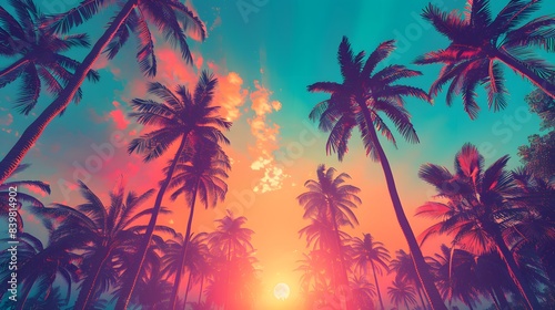 Lovely colorful summer holidays background with palm trees