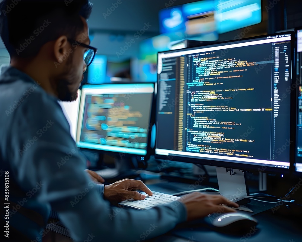 Software Developers Collaborating on Coding a New App in Digital Workspace Software Developers Collaborating on Coding a New App in Digital Workspace