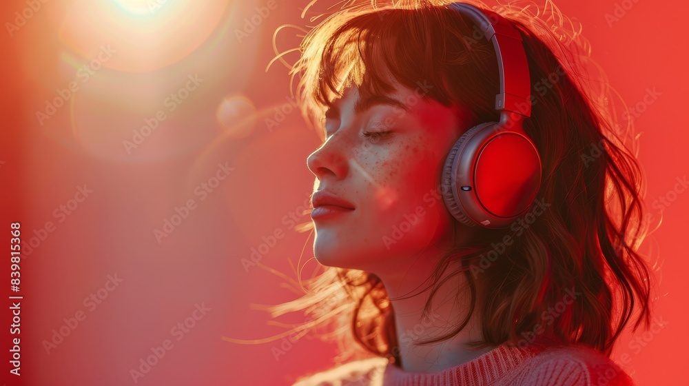 Woman Enjoying Music at Sunset