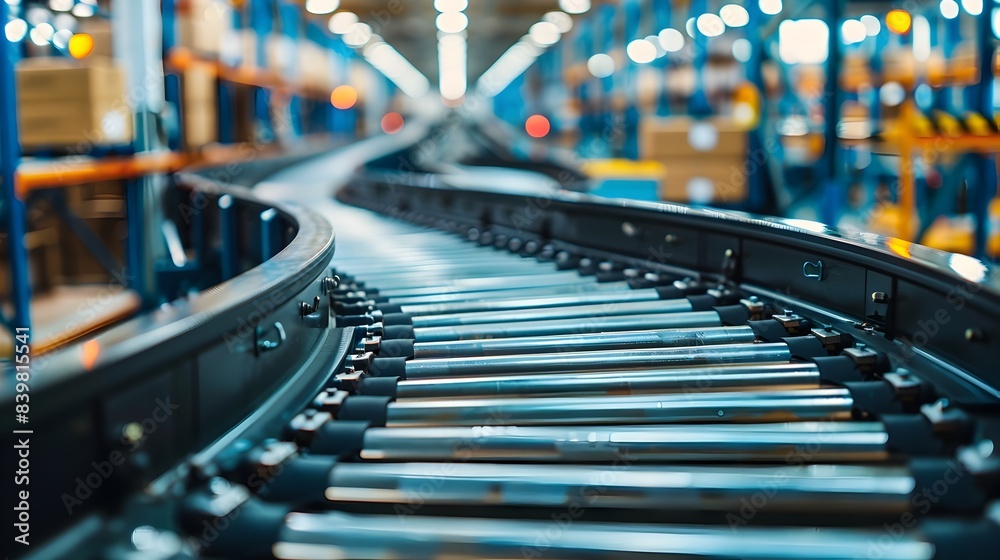 Conveyor Belt in Action at a Distribution Center a Critical Component of the E commerce Supply Chain and Logistics Network Conveyor Belt in Action at a Distribution Center a Critical Component of the E commerce Supply Chain and Logistics Network