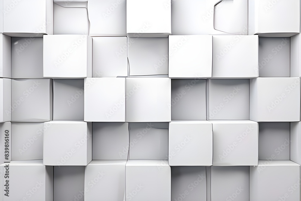 White cubes arranged in a wall pattern, creating a minimalist background. White cubes arranged in a wall pattern, creating a minimalist background.