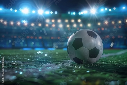 A soccer ball inside a stadium
