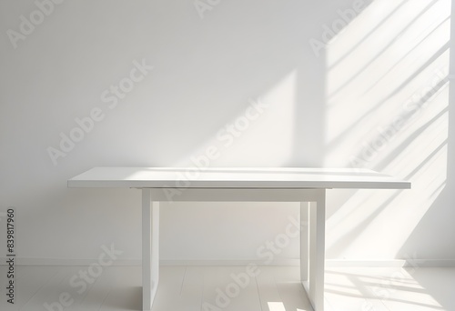 Minimal empty wooden table with sunlight   © Gia
