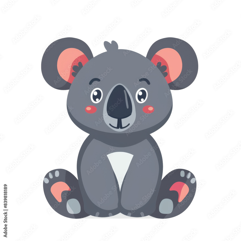 Naklejka premium A cartoon koala bear is sitting on a white background. Isolated on transparent background.