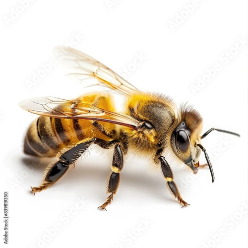 macro shot of a bee isolated on white background 
