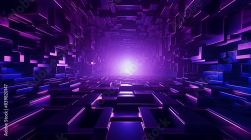 Abstract Futuristic Tunnel with Illuminated Geometric Patterns and Neon Glow.