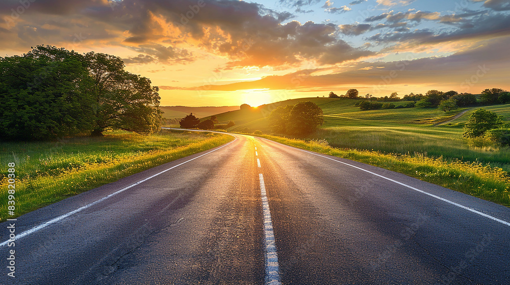 empty asphalt road in rural landscape at sunset empty asphalt road in rural landscape at sunset