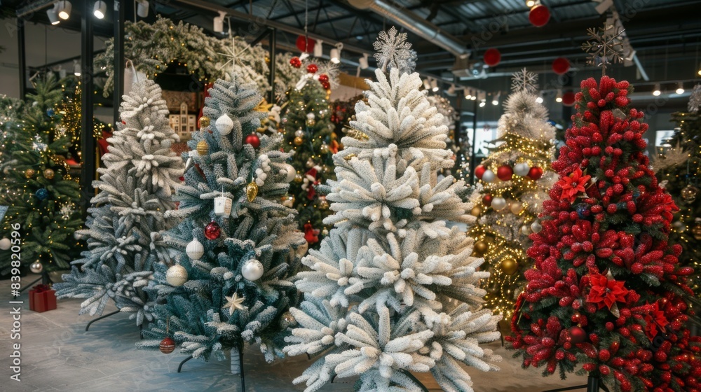 Fototapeta premium christmas trees for sale, xmas fur tree in market