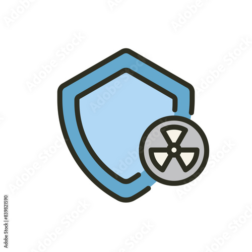 Public radiation safety shield outline filled color icon. Radiation nuclear protection symbol vector illustration image