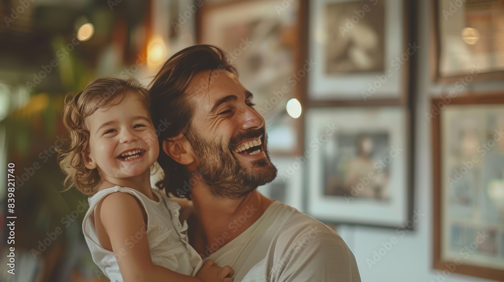 Obraz premium Father lifting daughter in new house , everyone laughing and enjoying the moment