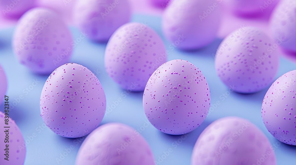 A Collection of Purple Eggs with Speckles Set Against a Blue Background A Collection of Purple Eggs with Speckles Set Against a Blue Background