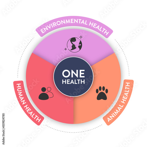 One health framework icon banner set infographic chart. Containing environment health, animal health, human health icon.