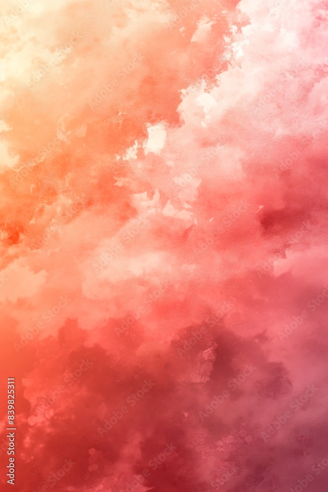 Fototapeta premium A watercolor backdrop painted in soft hues of peach and red, resembling gentle, billowing clouds.