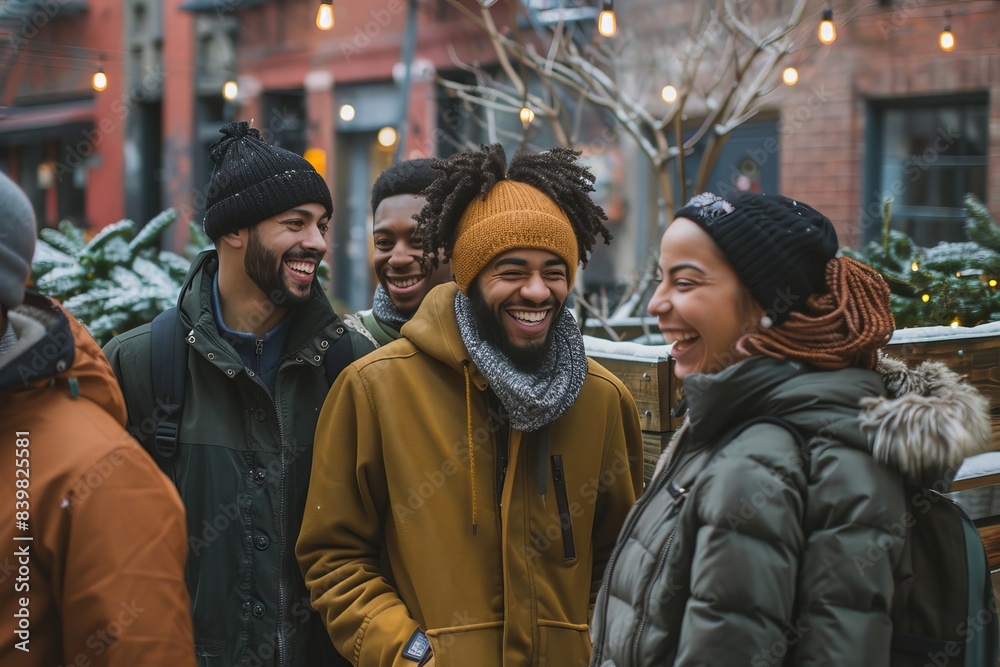 Group of friends having fun on a Christmas market in New York City. Group of friends having fun on a Christmas market in New York City.