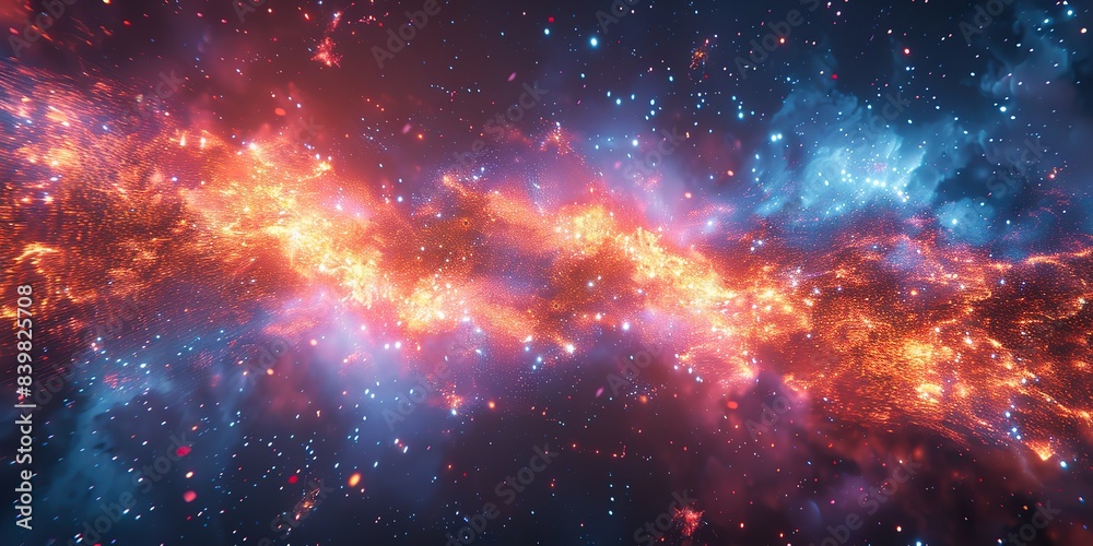 Fototapeta premium An abstract digital explosion with radiating lines and bright flares.