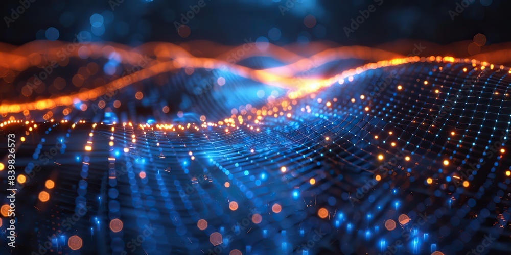 A futuristic blue digital background with a grid of glowing lines. A futuristic blue digital background with a grid of glowing lines.